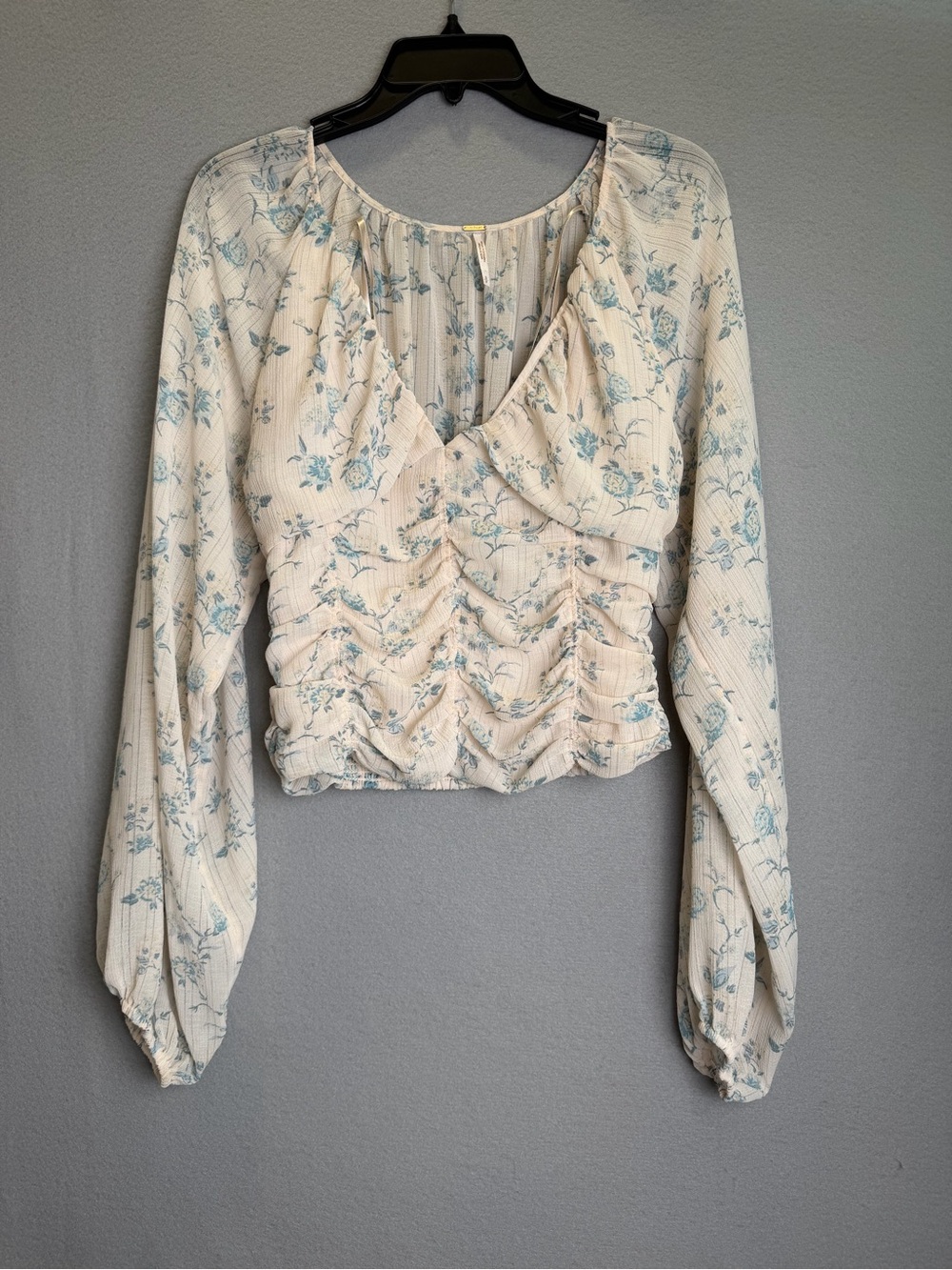 Free People Floral Ruched Peasant Blouse Y2K Boho